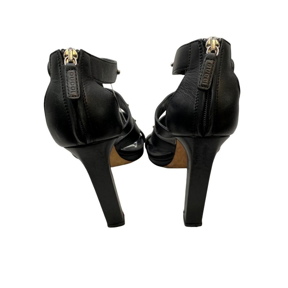 Gucci Leather Gladiator Heels EU Size 38 Black Sigourney Stiletto Platform Women - Picture 5 of 10